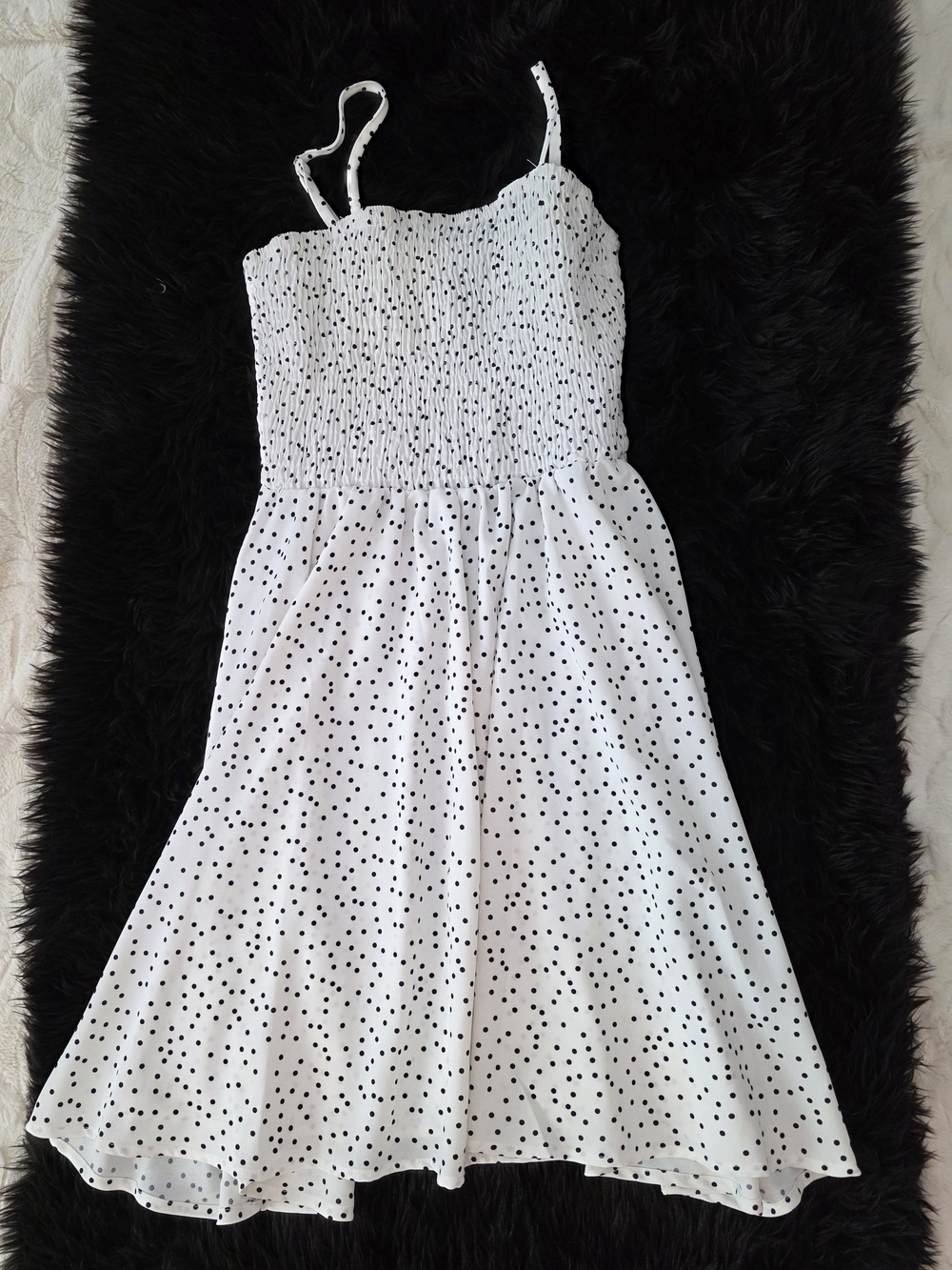SHEIN White Dress with Black Polka Dots - Smocked Mini Sundress